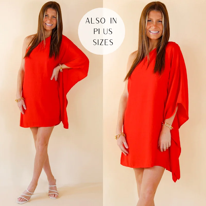 Last Chance Size Small | Champagne Getaway One Shoulder Dress in Red