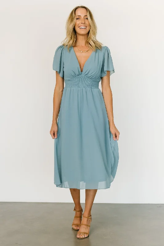 Sarah Smocked Midi Dress | Lagoon Blue