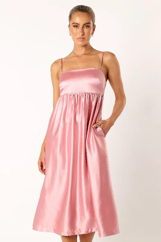 Teagan Bow Back Midi Dress - Soft Pink