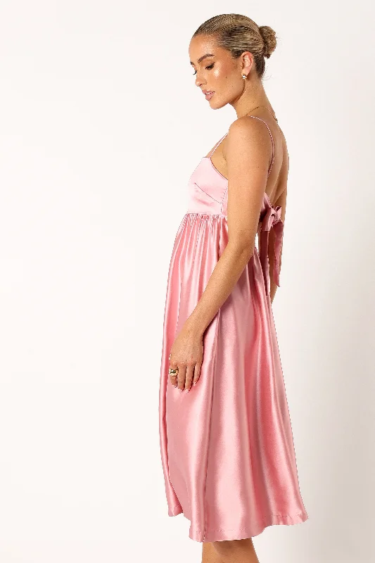 Teagan Bow Back Midi Dress - Soft Pink