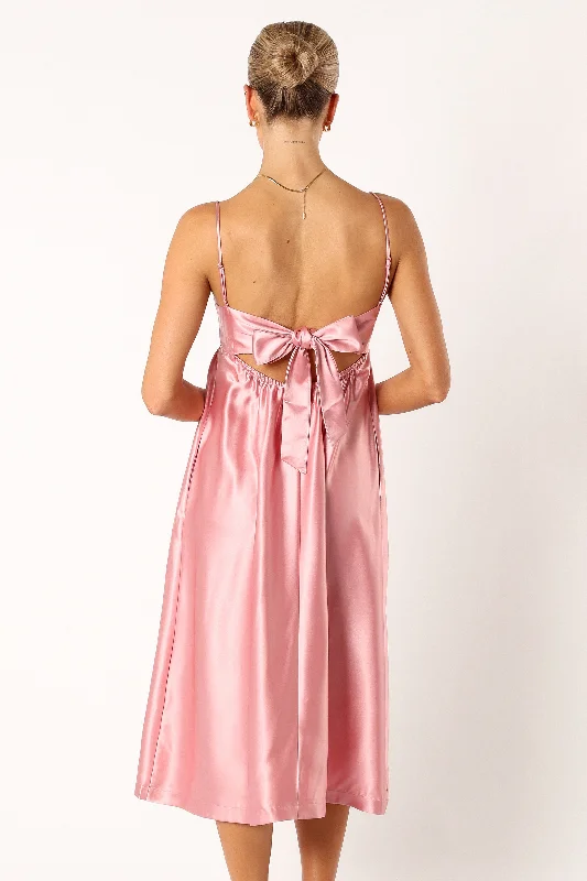 Teagan Bow Back Midi Dress - Soft Pink