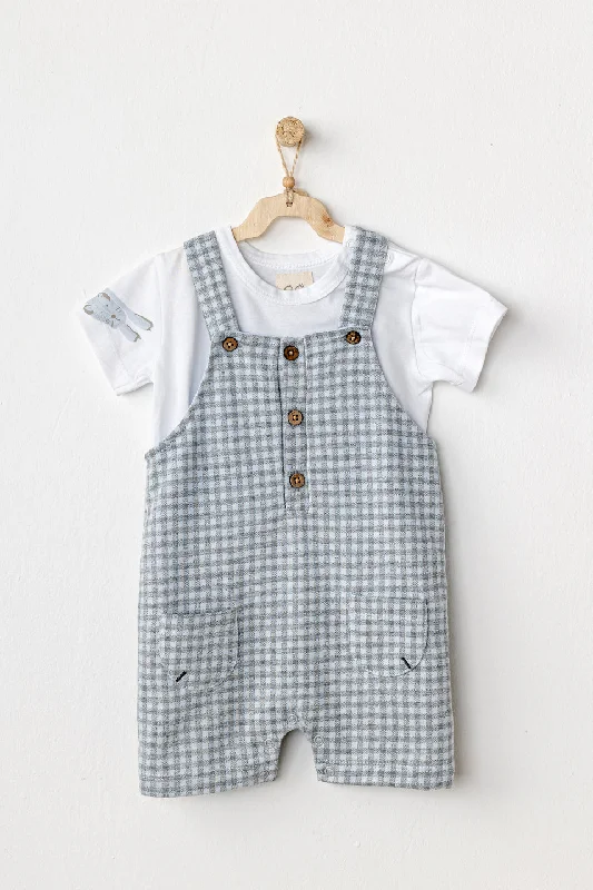 Blue Safari Plaid Overalls Outfit