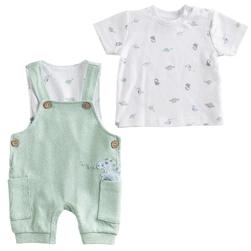 Green Dinosaur Print Overalls Outfit