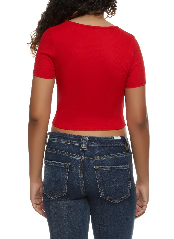 Ribbed Double O Ring Cut Out Crop Top