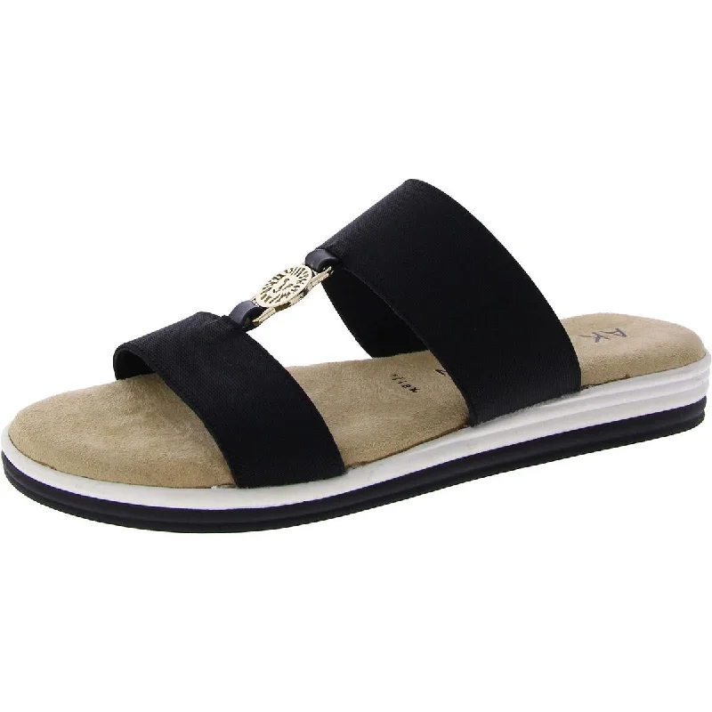 Women's Ankle - Strap Sandals with a Block Heel in Red for a Sophisticated StyleAnne Klein Womens Canvas Slip On Slide Sandals Women's Ankle - Strap Sandals with a Block Heel in Red for a Sophisticated StyleAnne Klein Womens Canvas Slip On Slide Sandals