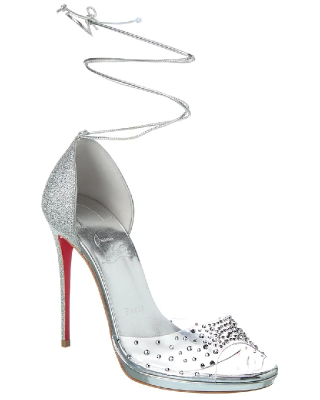 Adjustable Strap Women's Sandals with a Padded Heel in Pink for a Custom FitChristian Louboutin Degratina Frou 120 Vinyl & Glitter Leather Sandal Adjustable Strap Women's Sandals with a Padded Heel in Pink for a Custom FitChristian Louboutin Degratina Frou 120 Vinyl & Glitter Leather Sandal