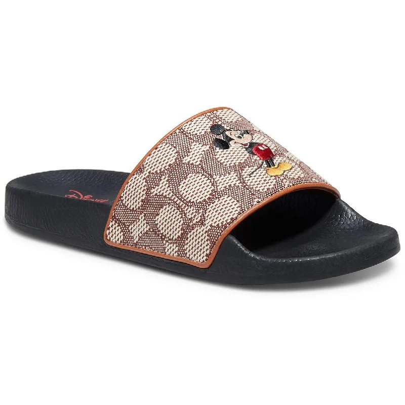 Women's Flat Slide Sandals with a Memory Foam Insole in White for All - Day ComfortCoach Womens Disney Parks Signature Logo Disney Slide Sandals Women's Flat Slide Sandals with a Memory Foam Insole in White for All - Day ComfortCoach Womens Disney Parks Signature Logo Disney Slide Sandals