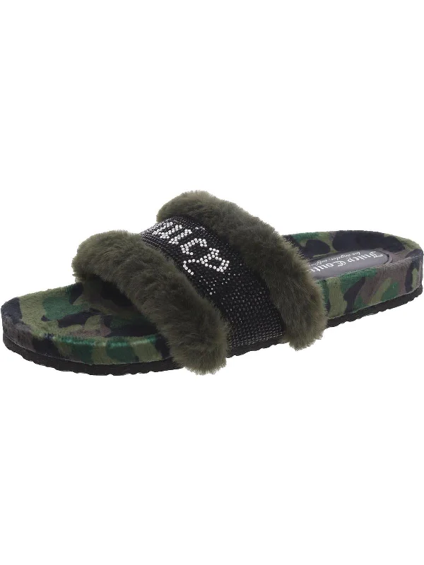 Anti - Slip Women's Sandals with a Grooved Sole in Green for Outdoor AdventuresJC-Siren Womens Faux Fur Rhinestone Slide Sandals Anti - Slip Women's Sandals with a Grooved Sole in Green for Outdoor AdventuresJC-Siren Womens Faux Fur Rhinestone Slide Sandals