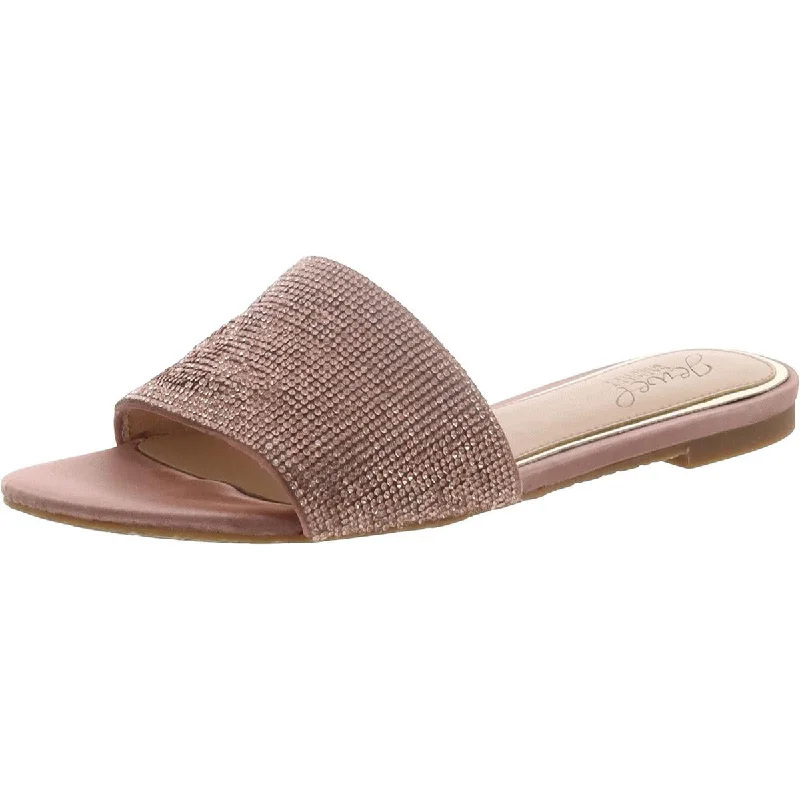 Women's Flat Slide Sandals with a Memory Foam Insole in White for All - Day ComfortJewel Badgley Mischka Womens Faux Leather Rhinestone Slide Sandals Women's Flat Slide Sandals with a Memory Foam Insole in White for All - Day ComfortJewel Badgley Mischka Womens Faux Leather Rhinestone Slide Sandals