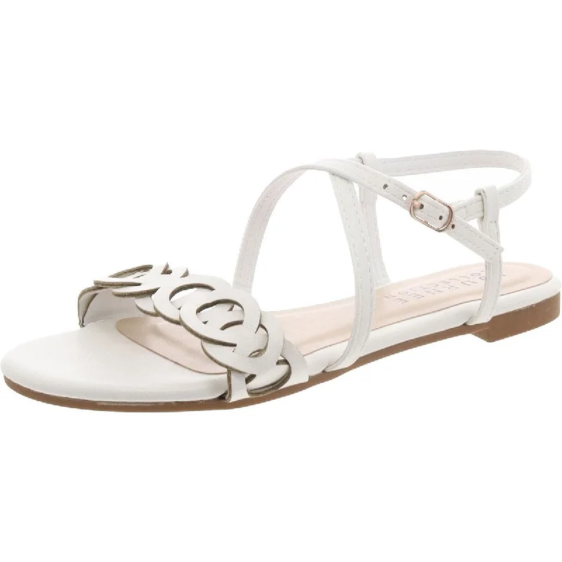 Women's Flat Slide Sandals with a Memory Foam Insole in White for All - Day ComfortJournee Collection Womens Faux Leather Embossed Ankle Strap Women's Flat Slide Sandals with a Memory Foam Insole in White for All - Day ComfortJournee Collection Womens Faux Leather Embossed Ankle Strap