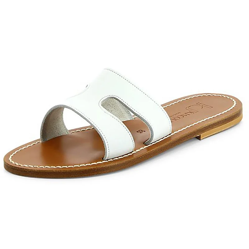 Women's Flat Slide Sandals with a Memory Foam Insole in White for All - Day ComfortKJ Womens Menandre Leather Slip On Slide Sandals Women's Flat Slide Sandals with a Memory Foam Insole in White for All - Day ComfortKJ Womens Menandre Leather Slip On Slide Sandals