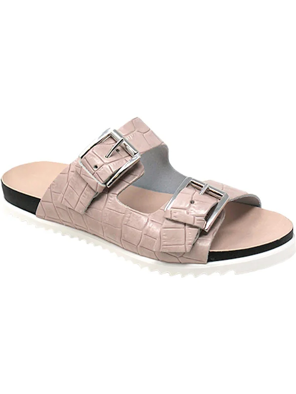 Women's Ankle - Strap Sandals with a Block Heel in Red for a Sophisticated StyleLonnie Womens Faux Leather Slip On Footbed Sandals
