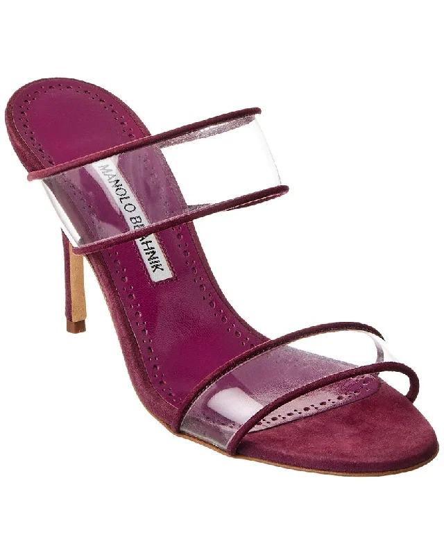 Women's Ankle - Strap Sandals with a Block Heel in Red for a Sophisticated StyleManolo Blahnik Invymu 90 Suede & Vinyl Sandal Women's Ankle - Strap Sandals with a Block Heel in Red for a Sophisticated StyleManolo Blahnik Invymu 90 Suede & Vinyl Sandal