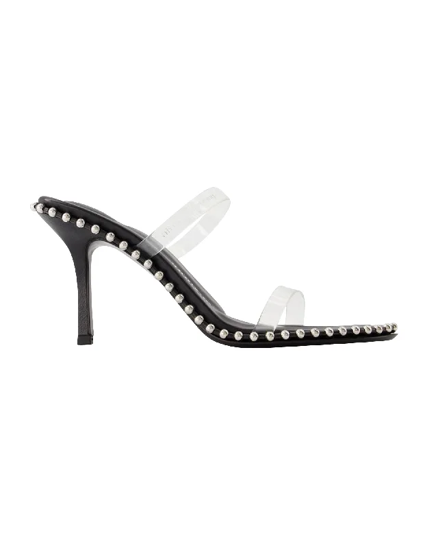 Child - Friendly Women's Sandals with a Secure Buckle in Purple for Moms on the GoNova 85 Heels - Alexander Wang - Leather - Black Child - Friendly Women's Sandals with a Secure Buckle in Purple for Moms on the GoNova 85 Heels - Alexander Wang - Leather - Black