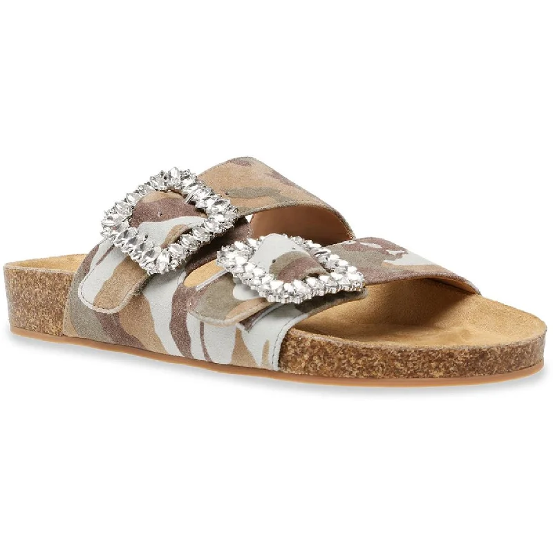 Women's Flat Slide Sandals with a Memory Foam Insole in White for All - Day ComfortSteven New York Womens Somers Rhinestone Footbed Sandals Women's Flat Slide Sandals with a Memory Foam Insole in White for All - Day ComfortSteven New York Womens Somers Rhinestone Footbed Sandals