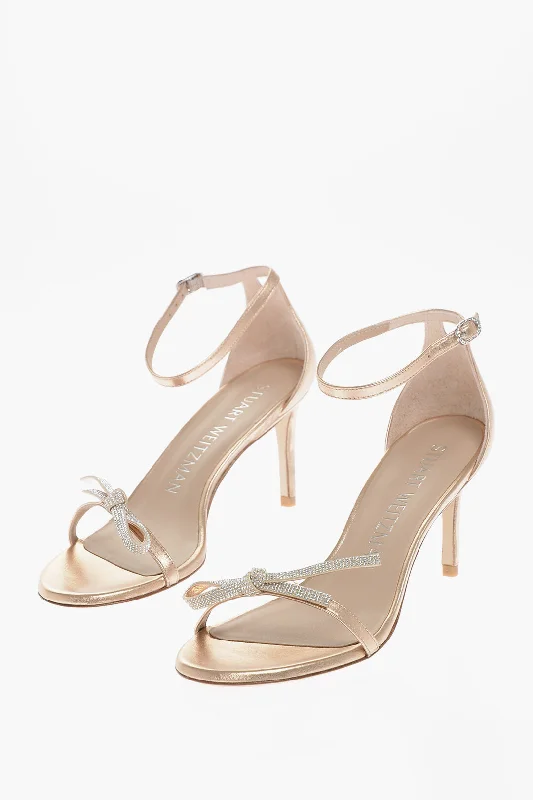 Women's Rhinestone - Embellished Open - Toe Sandals in Silver for a Glamorous Party LookStuart Weitzman Leather Sandals With Rhinestones Detail 8 Cm Women's Rhinestone - Embellished Open - Toe Sandals in Silver for a Glamorous Party LookStuart Weitzman Leather Sandals With Rhinestones Detail 8 Cm