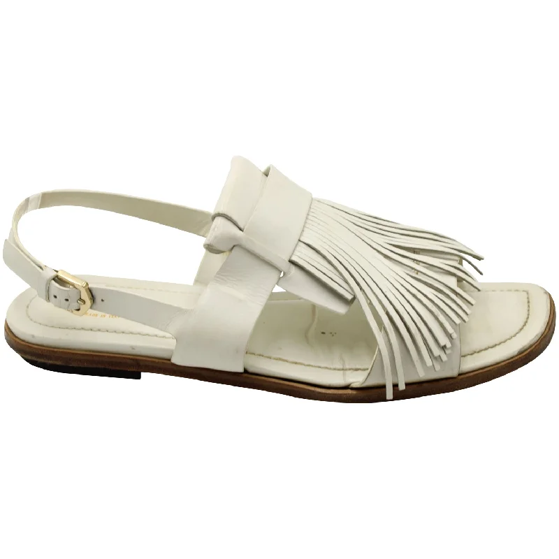 Women's Flat Slide Sandals with a Memory Foam Insole in White for All - Day ComfortTod's Fringed Slingback Flat Sandals in White Leather Women's Flat Slide Sandals with a Memory Foam Insole in White for All - Day ComfortTod's Fringed Slingback Flat Sandals in White Leather