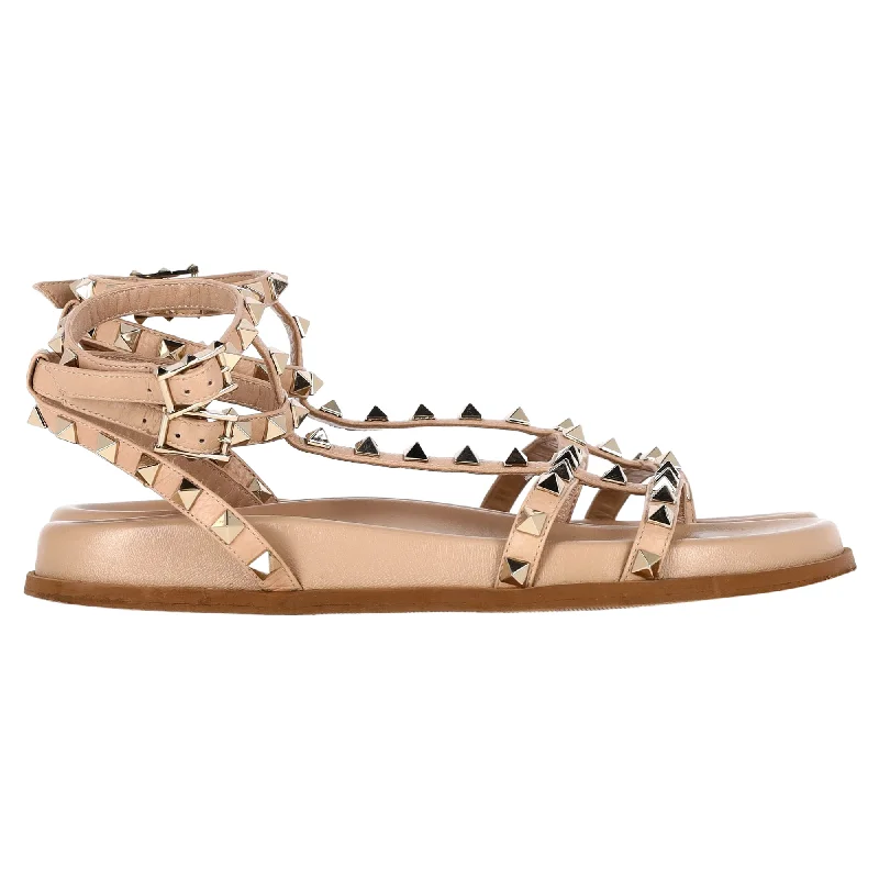 Elastic - Strap Women's Sandals with a Padded Toe in Teal for Easy On - and - OffValentino Garavani Rockstud Caged Flat Sandals in Nude Calfskin Leather Elastic - Strap Women's Sandals with a Padded Toe in Teal for Easy On - and - OffValentino Garavani Rockstud Caged Flat Sandals in Nude Calfskin Leather