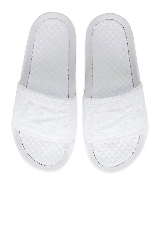 Women's Flat Slide Sandals with a Memory Foam Insole in White for All - Day ComfortWomen's Big Logo Techloom Slide In Metallic Pearl/white Women's Flat Slide Sandals with a Memory Foam Insole in White for All - Day ComfortWomen's Big Logo Techloom Slide In Metallic Pearl/white