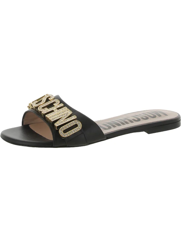Plus Size Women's Wide - Width Platform Sandals in Black for Added Comfort and HeightWomens Logo Leather Slide Sandals Plus Size Women's Wide - Width Platform Sandals in Black for Added Comfort and HeightWomens Logo Leather Slide Sandals