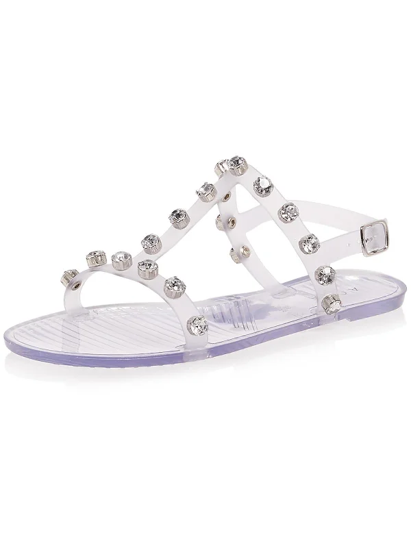 Women's Ankle - Strap Sandals with a Block Heel in Red for a Sophisticated StyleWomens Rhinestone Plastic Strappy Sandals Women's Ankle - Strap Sandals with a Block Heel in Red for a Sophisticated StyleWomens Rhinestone Plastic Strappy Sandals