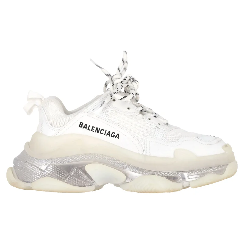 Breathable Mesh Women's Running Sneakers with Reflective Trim for Nighttime JoggingBalenciaga Clear Sole Triple S Sneakers in White Polyester Breathable Mesh Women's Running Sneakers with Reflective Trim for Nighttime JoggingBalenciaga Clear Sole Triple S Sneakers in White Polyester