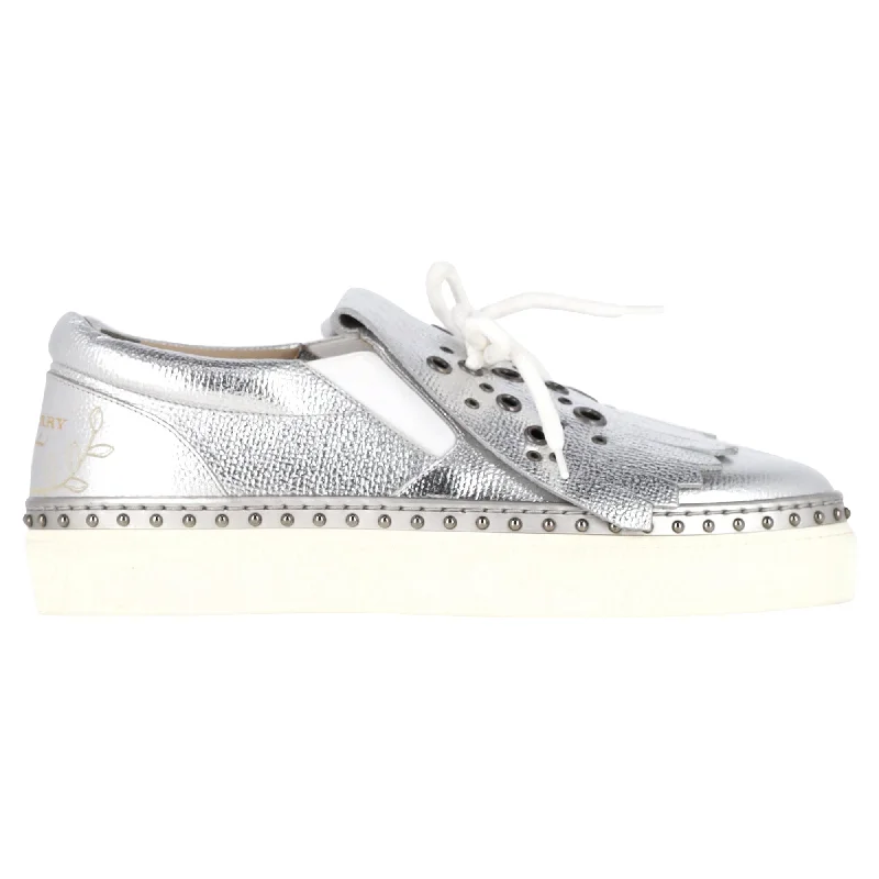 Women's Sneakers with Removable Insoles for Easy Cleaning and CustomizationBurberry Kiltie Fringe Detail Slip On Sneakers Metallic Silver Leather Women's Sneakers with Removable Insoles for Easy Cleaning and CustomizationBurberry Kiltie Fringe Detail Slip On Sneakers Metallic Silver Leather