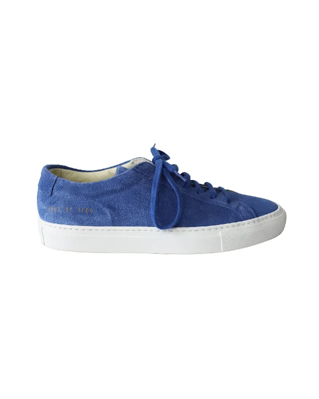 Women's Sneakers with Heel - Stabilizing Technology for Better Balance During RunningCommon Projects Achilles Low Sneakers in Blue Suede Women's Sneakers with Heel - Stabilizing Technology for Better Balance During RunningCommon Projects Achilles Low Sneakers in Blue Suede
