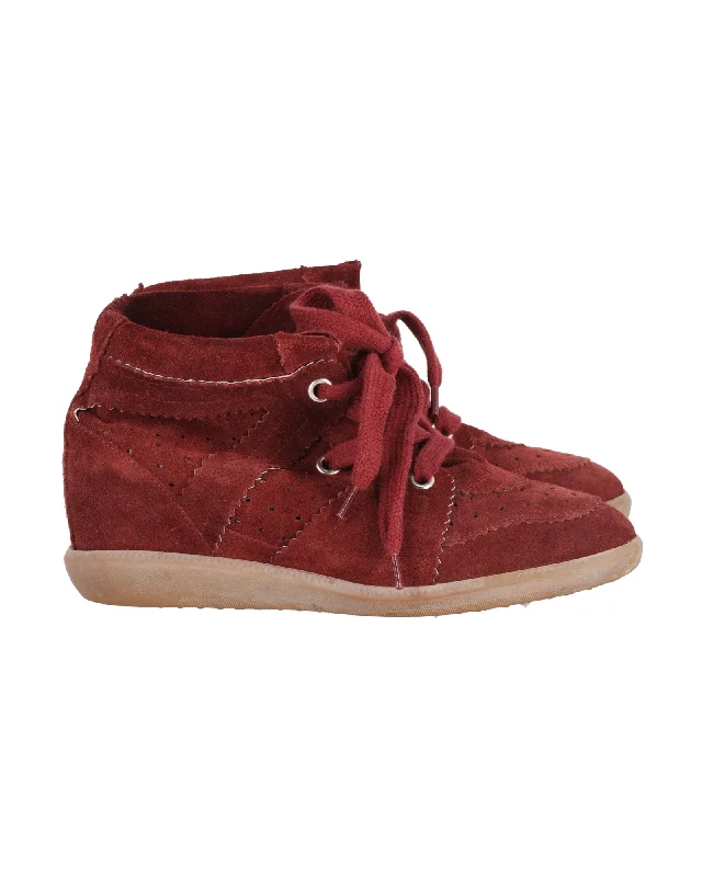 Women's Sneakers with Memory Foam Insoles for Exceptional Cushioning and ComfortIsabel Marant Bobby High Top Wedge Sneakers in Burgundy Suede Women's Sneakers with Memory Foam Insoles for Exceptional Cushioning and ComfortIsabel Marant Bobby High Top Wedge Sneakers in Burgundy Suede