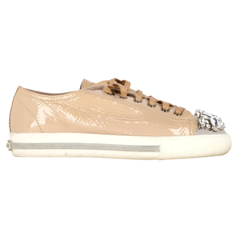 Smart - Tech Women's Sneakers with Fitness Tracking Features for Active Lifestyle EnthusiastsMiu Miu Crystal Detail Sneakers in Nude Patent Leather Smart - Tech Women's Sneakers with Fitness Tracking Features for Active Lifestyle EnthusiastsMiu Miu Crystal Detail Sneakers in Nude Patent Leather