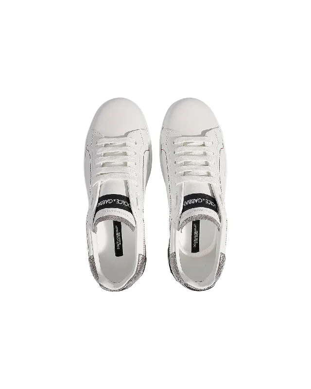 Women's Sneakers with Hidden Wedges for a Subtle Height Boost and Added StylePortofino Sneakers - Dolce & Gabbana - White/Silver - Leather Women's Sneakers with Hidden Wedges for a Subtle Height Boost and Added StylePortofino Sneakers - Dolce & Gabbana - White/Silver - Leather
