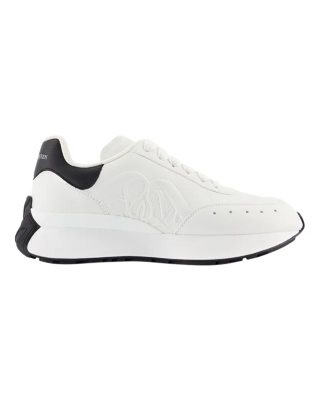 Women's Sneakers with Adjustable Straps for a Customized Fit During High - Impact ExercisesSprint Runner Sneakers - Alexander McQueen - Leather - White/Black Women's Sneakers with Adjustable Straps for a Customized Fit During High - Impact ExercisesSprint Runner Sneakers - Alexander McQueen - Leather - White/Black